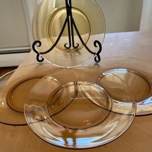 Vintage Amber Glass 8.25” Plates Set of 4